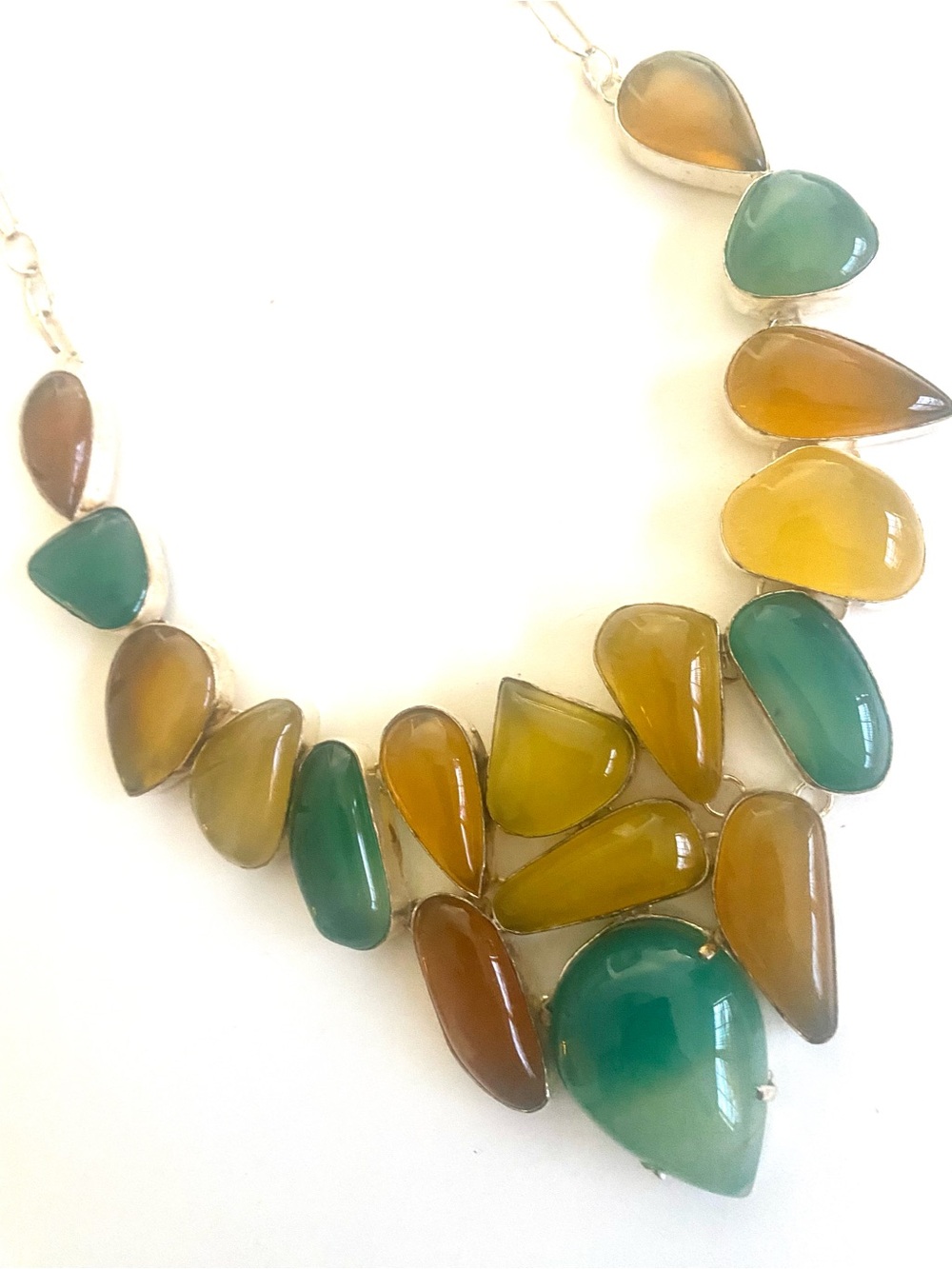 Green and Amber Agate Statement Necklace